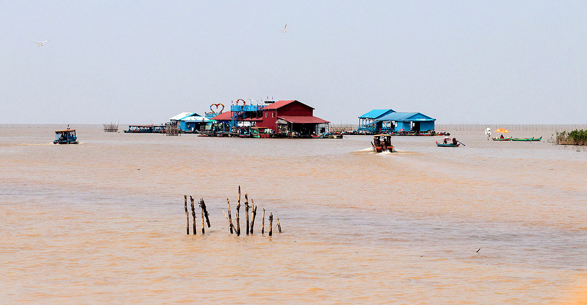 bis man letztendlich auf den Tonle Sap See gelangt, wo auch gleich ein schwimmendes Cafe wartet